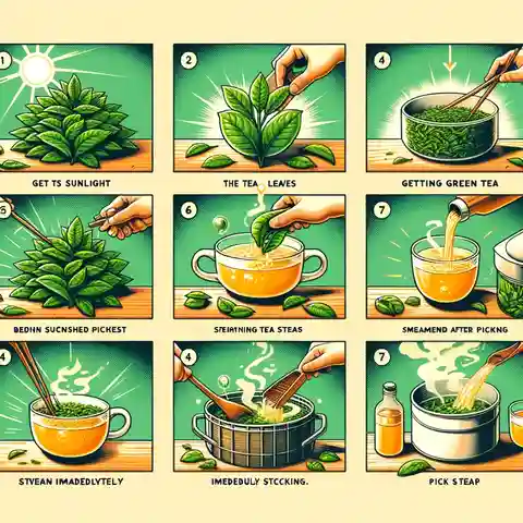 Japanese Sencha Green Tea - An illustration showcasing the process of Sencha green tea preparation