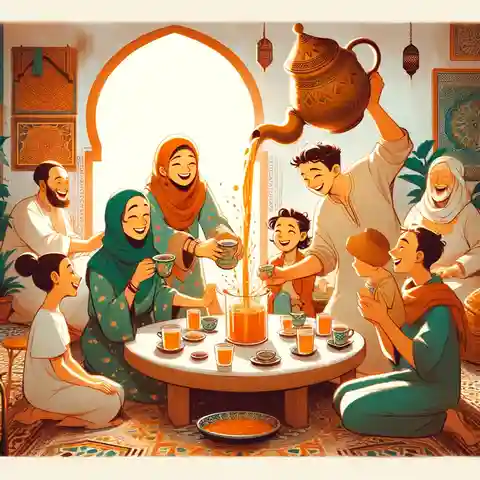 Moroccan Mint Tea - A heartwarming illustration capturing the cultural significance of Moroccan Mint Tea