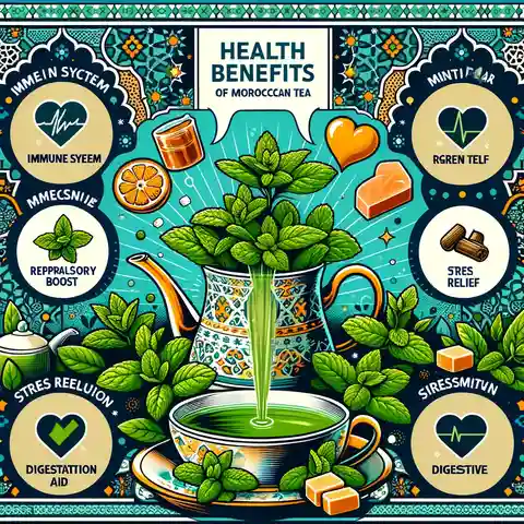 Moroccan Mint Tea - A vibrant illustration showcasing the health benefits of Moroccan Mint Tea