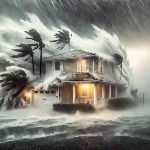 South Florida Home Insurance - A home in South Florida with hurricane shutters being battered by a storm, emphasizing the hurricane risk